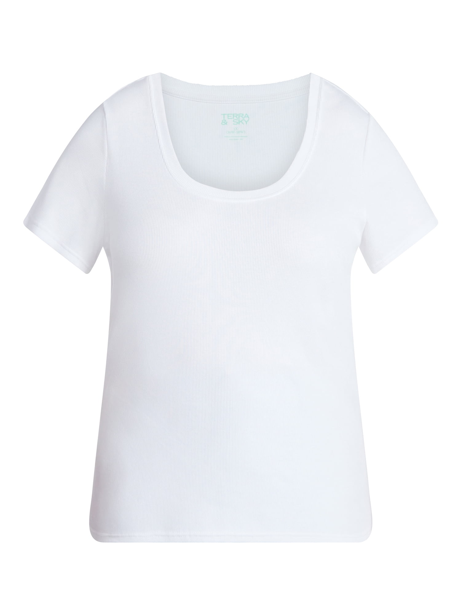 Terra & Sky Women's Plus Size Scoop Neck Rib Tee with Short Sleeves, Size 0X-5X