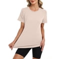 thumbnail image 6 of Quick-Dry Athletic T-Shirt for Women - Lightweight Short Sleeve Crew Neck Top, Moisture-Wicking Workout & Running Shirt Beige L, 6 of 7