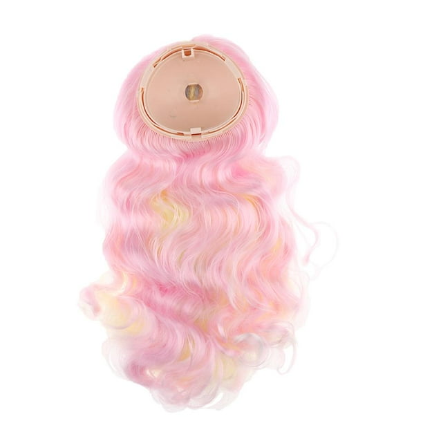 Peluca larga y rizada a escala 1/6 con casco para muñeca Blythe (accesorios DIY) Rosado