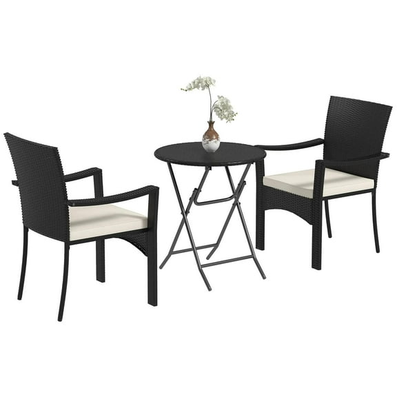 Resenkos Rattan Bistro Set, Porch, Backyard, Garden, White