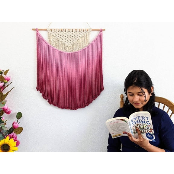 Handmade Macrame wall hanging in Ombre Magenta Pink
