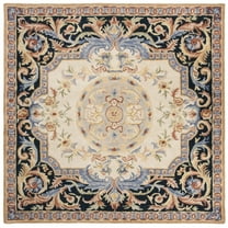 SAFAVIEH Savonnerie Jorie Bordered Area Rug, Ivory/Navy, 6' x 6' Square