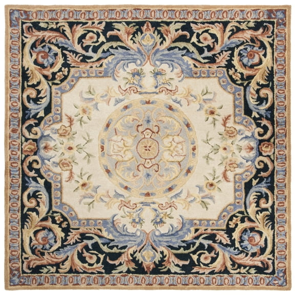 SAFAVIEH Savonnerie Jorie Bordered Area Rug, Ivory/Navy, 6' x 6' Square