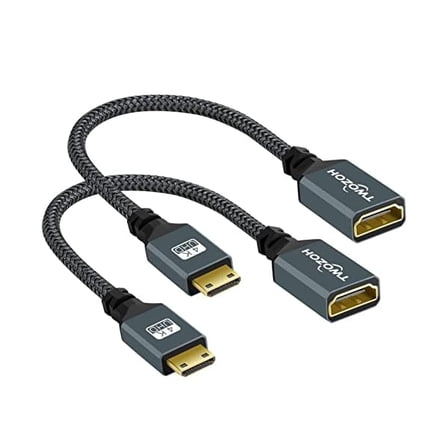 Mini HDMI to HDMI Adapter 2 Pack, Mini HDMI Male to HDMI Female Braided Extension Cable Support 3D 4K 1080p Camcorder, Graphics Card, Laptop, Tablet, HDTV, Projector
