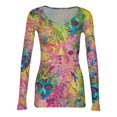 thumbnail image 4 of Mardi Gras Shirts for Women Carnival Feathers Print V Neck Tunic Tops Sparkly Long Sleeve Party Blouse Pink M, 4 of 7