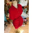 thumbnail image 5 of Red Collared Single-Breasted Tie-Waist Short Sleeve Shirt Dress With Ruched Detail, 5 of 5