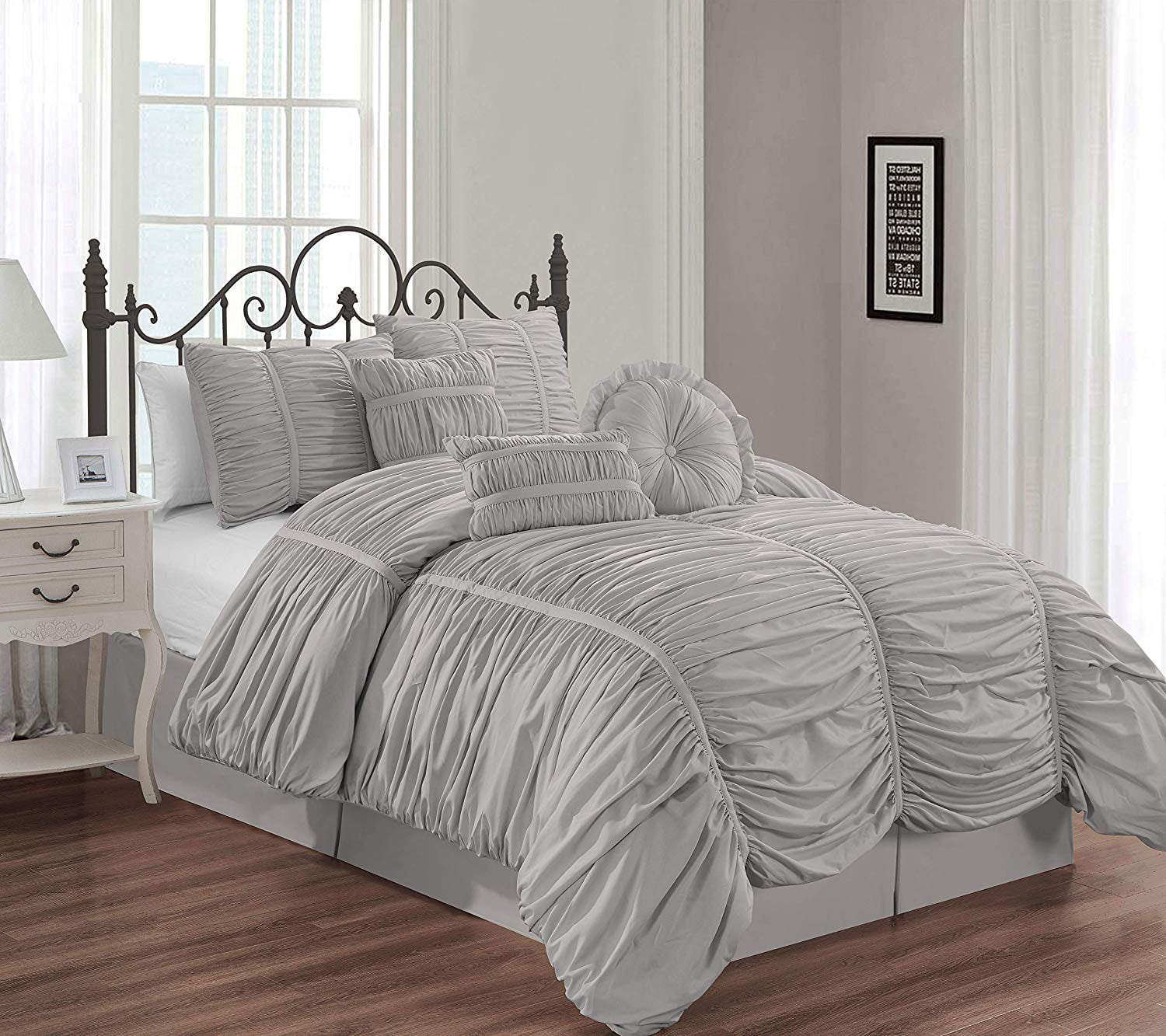 Chezmoi Collection 7-Piece Shabby Chic Ruched Ruffle Textured Duvet Cover Set 