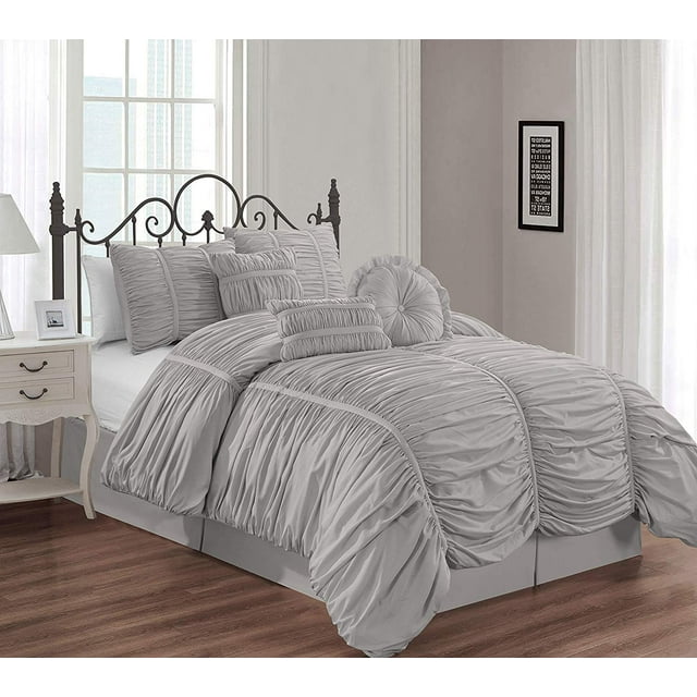 Chezmoi Collection Chic 7Piece Ruched Ruffle Pleated Comforter Bedding