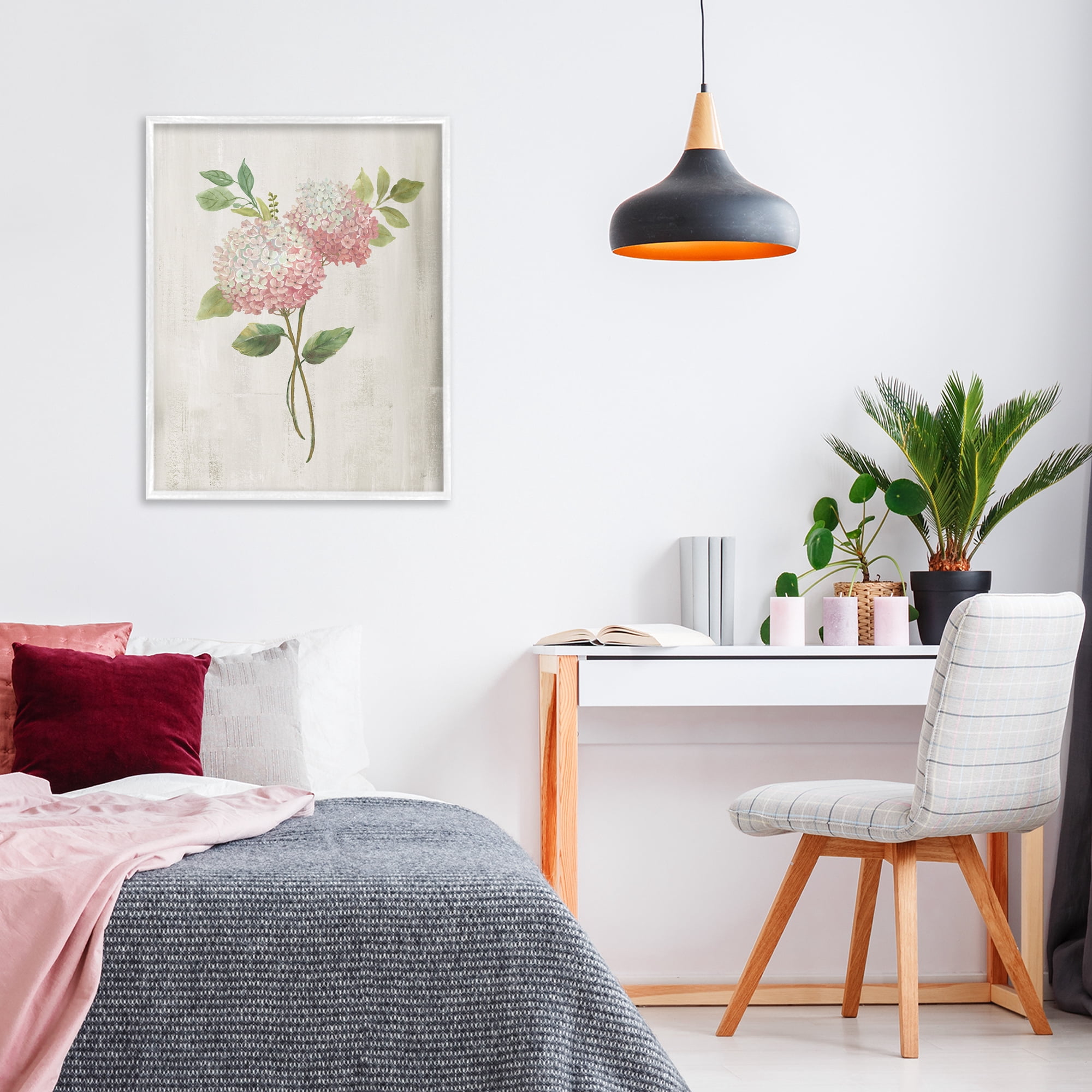 Stupell Industries Pink Hydrangea Paired Stems White Framed Giclee Art, design by Nan