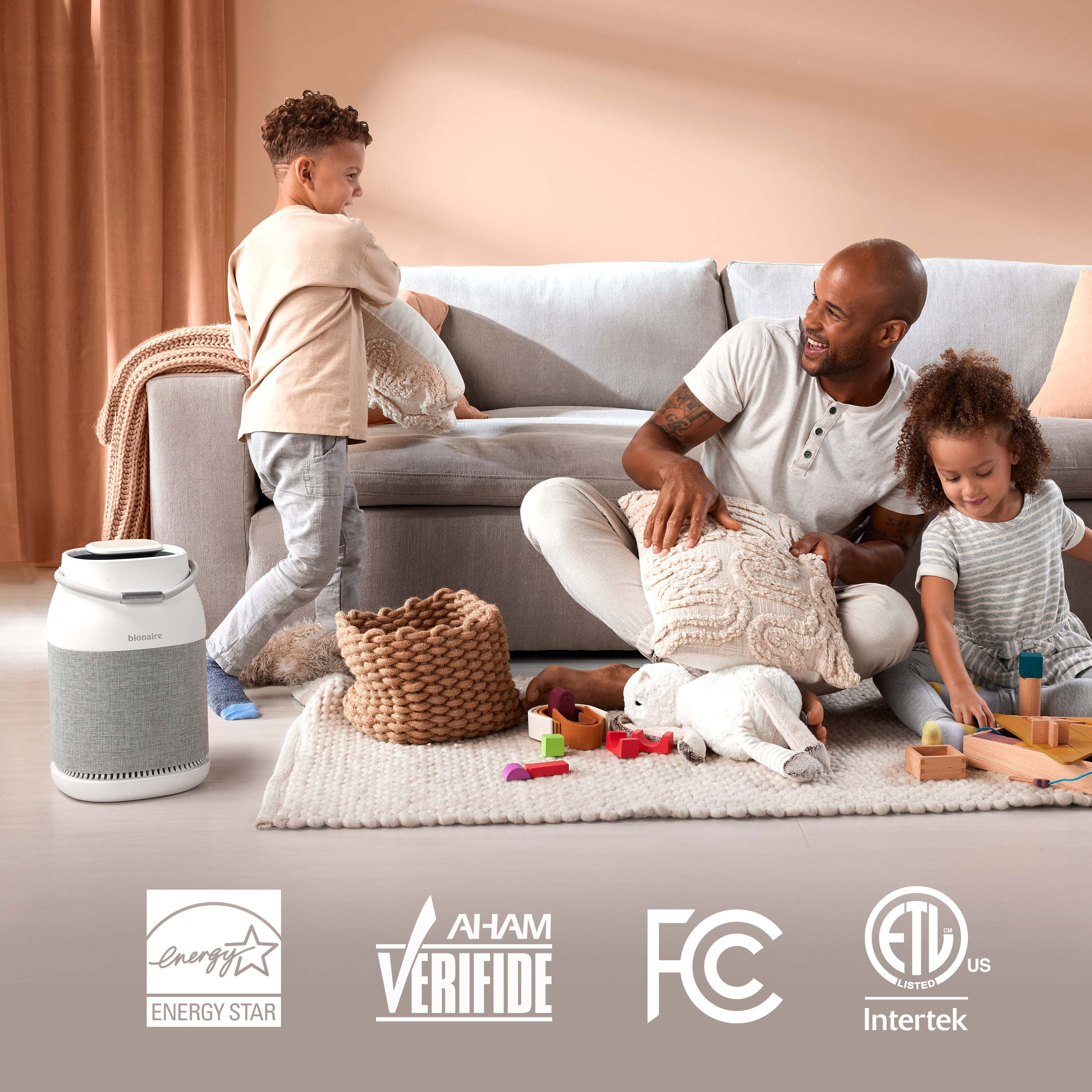 Bionaire 360° True HEPA Air Purifier with UV Light and Optional Ionizer for Medium-Sized Rooms up to 840 sq. ft, White