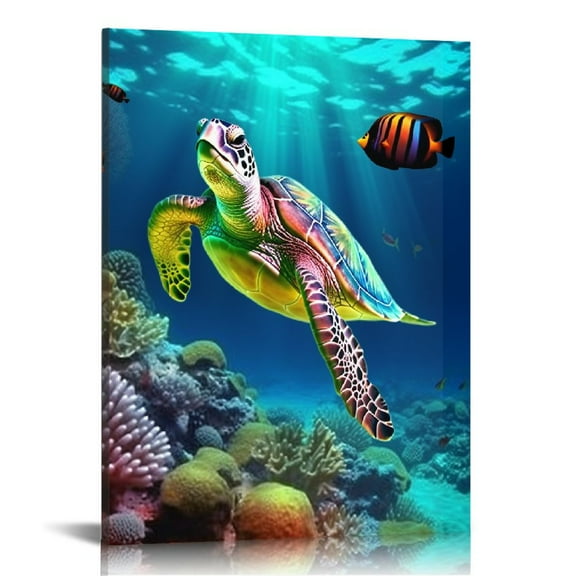 JRXY Canvas Wall Art for Living Room family Wall decor for Bedroom Bathroom Wall Decoration blue Ocean Sea Turtle Paintings Modern shark Pictures Artwork office Ready to Hang 12x16 in