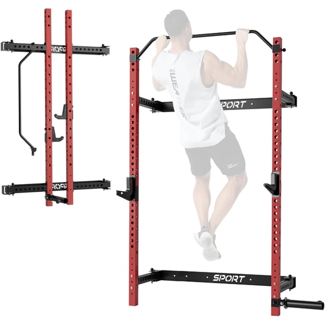 GARVEE Support Pliant pour Squats pour Gym à la Maison, Support Mural de 1000 lb, Noir et Rouge