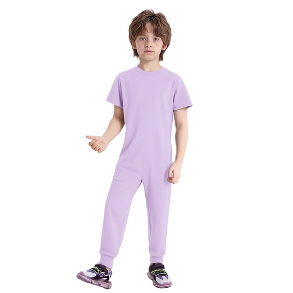 Hansber Girls Boys Zip-Back Short Sleeve Anti-strip Romper Adaptive Jumpsuits for Kids Special Needs Lavender 10