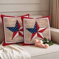 thumbnail image 2 of Classic American Pillow Covers 2 Pack Flag Plaid Wooden Grain Pillowcase Waterproof Outdoor Throw Pillow Cover for Patio Garden Square Cushion 16”x16”, 2 of 9