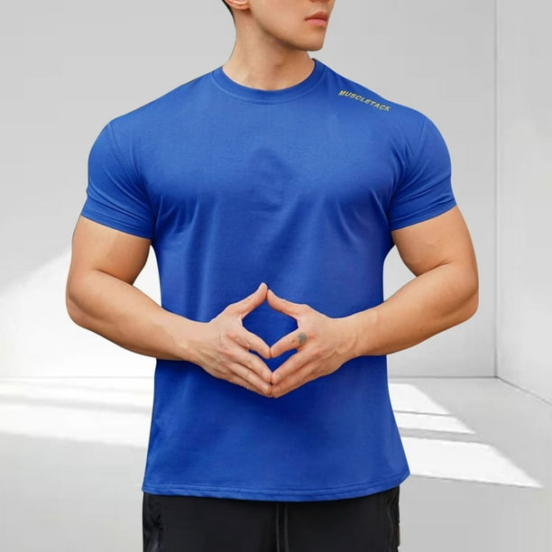 Blusas y camisas de manga corta y cuello redondo para hombre. Blusas casuales de verano para hombre, de manga corta, de color liso, con cuello redondo, para fitness. Blusas de poliéster para hombre.
