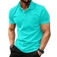 thumbnail image 2 of Men's Polo Shirts Short Sleeve with Pocket Cotton Pique T Shirts Buttons Casual Polo Moisture Wicking Golf Shirts Cyan M, 2 of 5