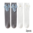 thumbnail image 2 of Godderr 2 Pairs Toddler Girls Knee High Socks with Bow Kids Long Stockings Princess Socks Autumn Soft Socks for 3-12Y, 2 of 5