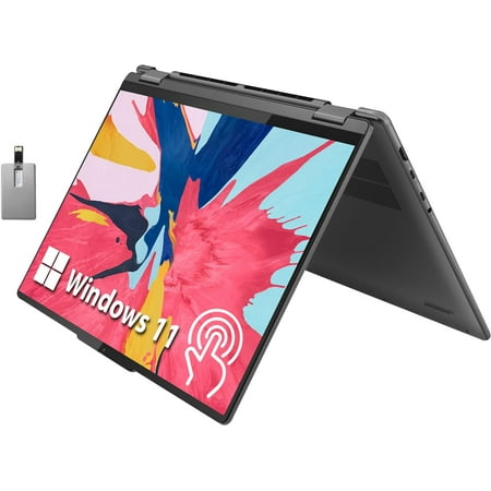 Lenovo Yoga 7i Touchscreen Laptop, 2-in-1 360° 16" WUXGA Laptop, Intel Core-i5 1335U, 8GB RAM, 512GB PCIe SSD, Backlit Keyboard, Fingerprint Reader, Win 11, Gray, with 32GB Snowbell USB Card