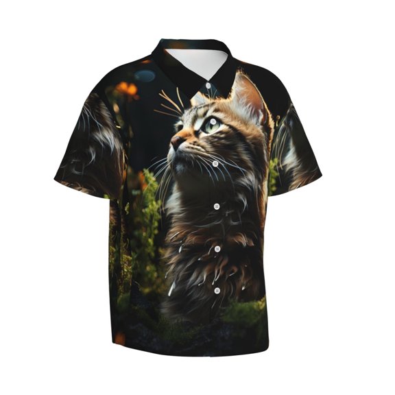 Lsque Realistic Style Cute Cat pattern Hawaiian Shirt for Men, Unisex Summer Beach Casual Short Sleeve Button Down Shirts-Large