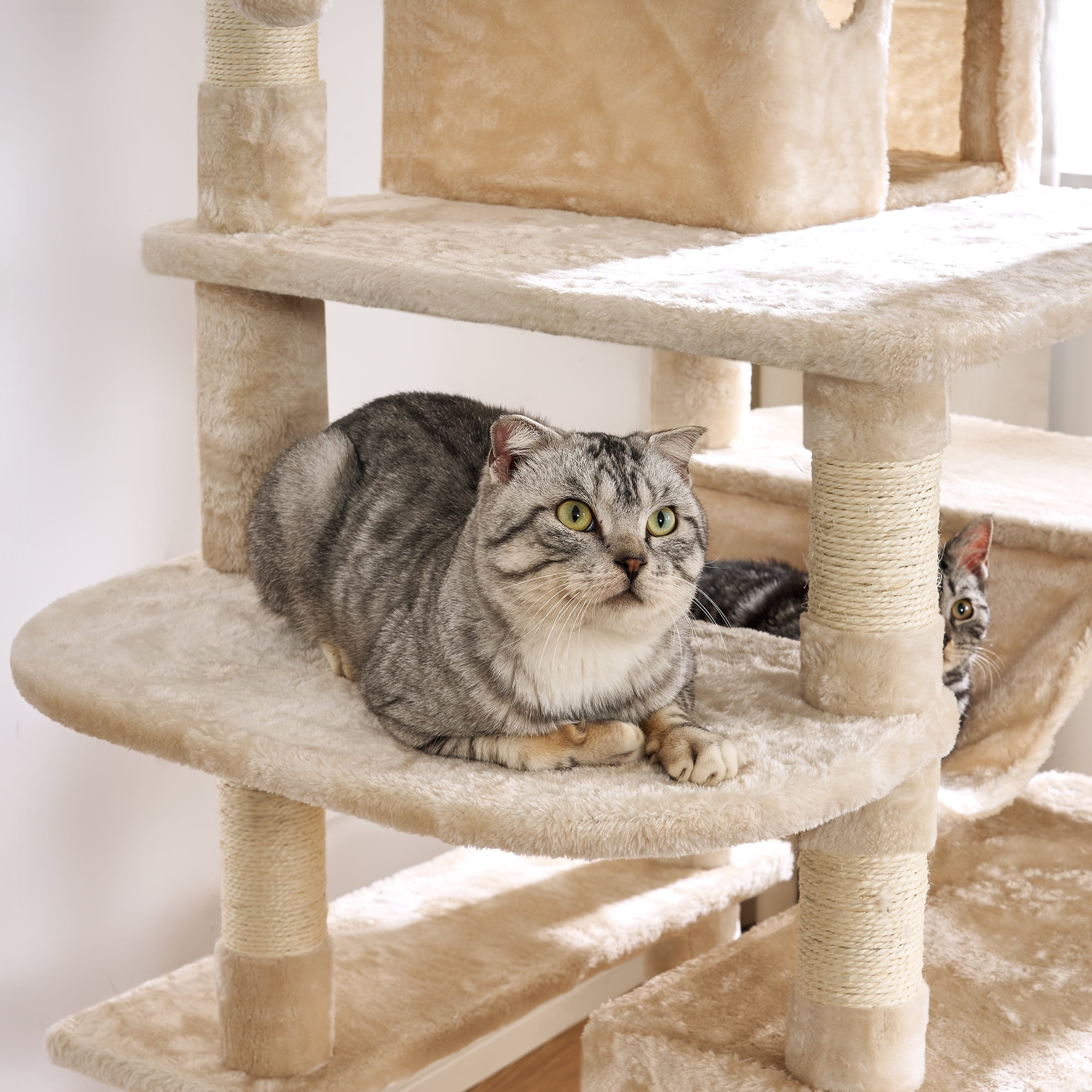 BEWISHOME Large Cat Tree for Indoor Cats Cat Tower Condo with Sisal Scratching Posts Perches Houses Hammock Cat Furniture Kitty Activity Center Kitten Play House Beige MMJ03M Walmart