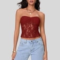 thumbnail image 2 of vigerkar Women Lace Sheer Tube Top Summer Strapless Y2k Bandeau Going Out Cropped Sleeveless Tshirts Basic Vest 2025 Red, L, 2 of 4