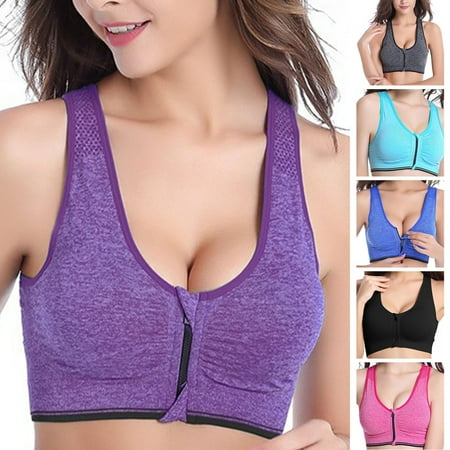 

Honrane Wide Shoulder Straps U-neck Shockproof Women Bra Front Zipper Full Cup Sports Bra Female Clothing
