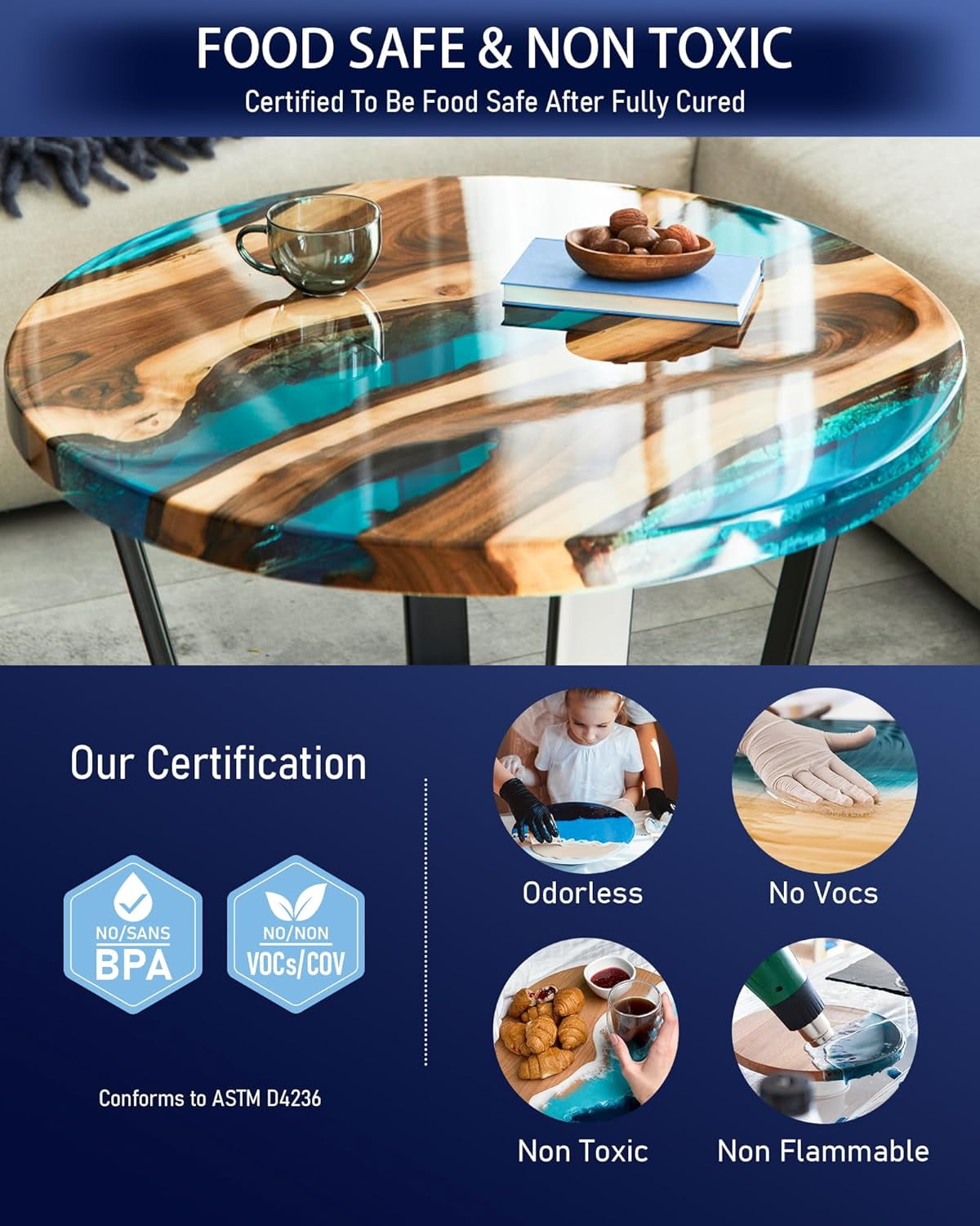 Nicpro 51oz Deep Pour Epoxy Resin Kit, 2 to 4 Inch Depth Clear Epoxy Resin 2:1 for Craft River Tables, Wood Filler, Bar Top, Coating, Casting, Pigment with Mixing Cups, Sticks, Gloves