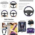 thumbnail image 5 of Yuyamidu Boho Mandala Flower Car Seat Covers Full Set of 15 Purple Auto Steering Wheel Cover Seat Belt Pads Coasters Trash Bin Hanging Storage Bag Cup Holders Rearview Mirror Cover Key Ring, 5 of 7