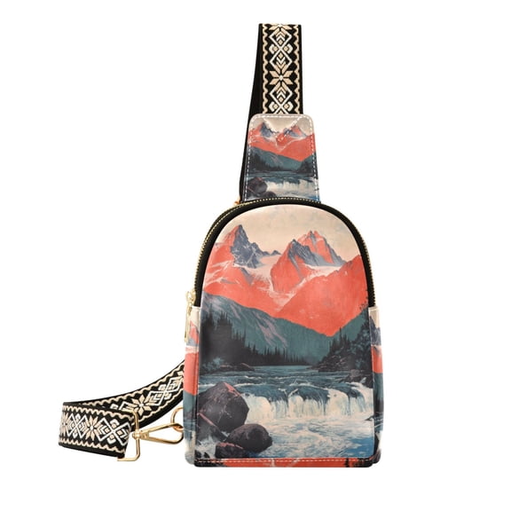 FORMRS Womens Crossbody Sling Bag Travel Daypack Shoulder Chest Backpack, Mountains at Dawn