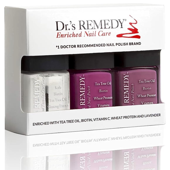 Drs Remedy 3 Pack Nail Polish Kit, BRILLIANT Berry Trio, Non Toxic and Organic All Natural Enriched Nail Strengthener - TOTAL Two-in-One Glaze/BRAVE Berry/MINDFUL Mulberry
