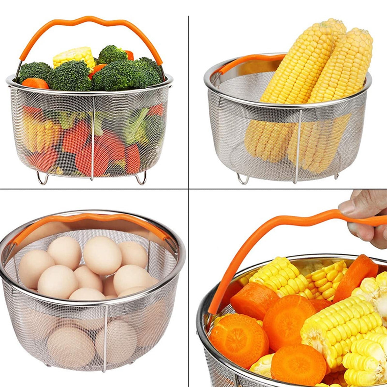 Heavy-Duty Steamer Basket Insert for Pots & Pressure Cookers, Stainless Steel Vegetable Egg Pasta Strainer with Silicone Handle - Universal Fit Kitchen Accessory for Healthy Cooking