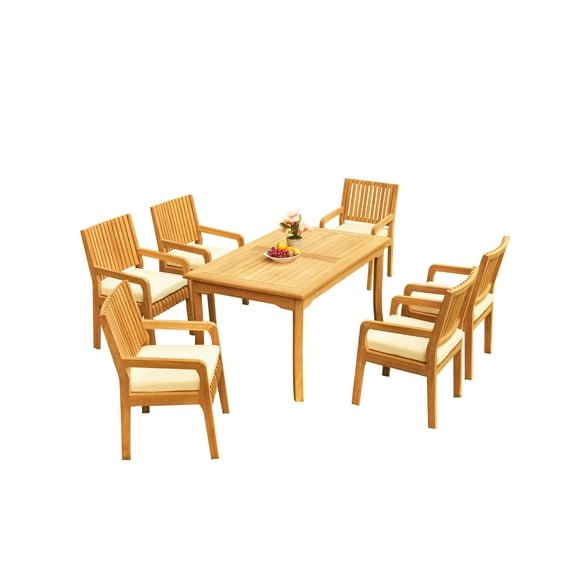 Grade-A Teak Dining Set: 6 Seater 7 Pc: 60" Rectangle Table And 6 Maldives Arm Chairs Outdoor Patio WholesaleTeak #51ML1307