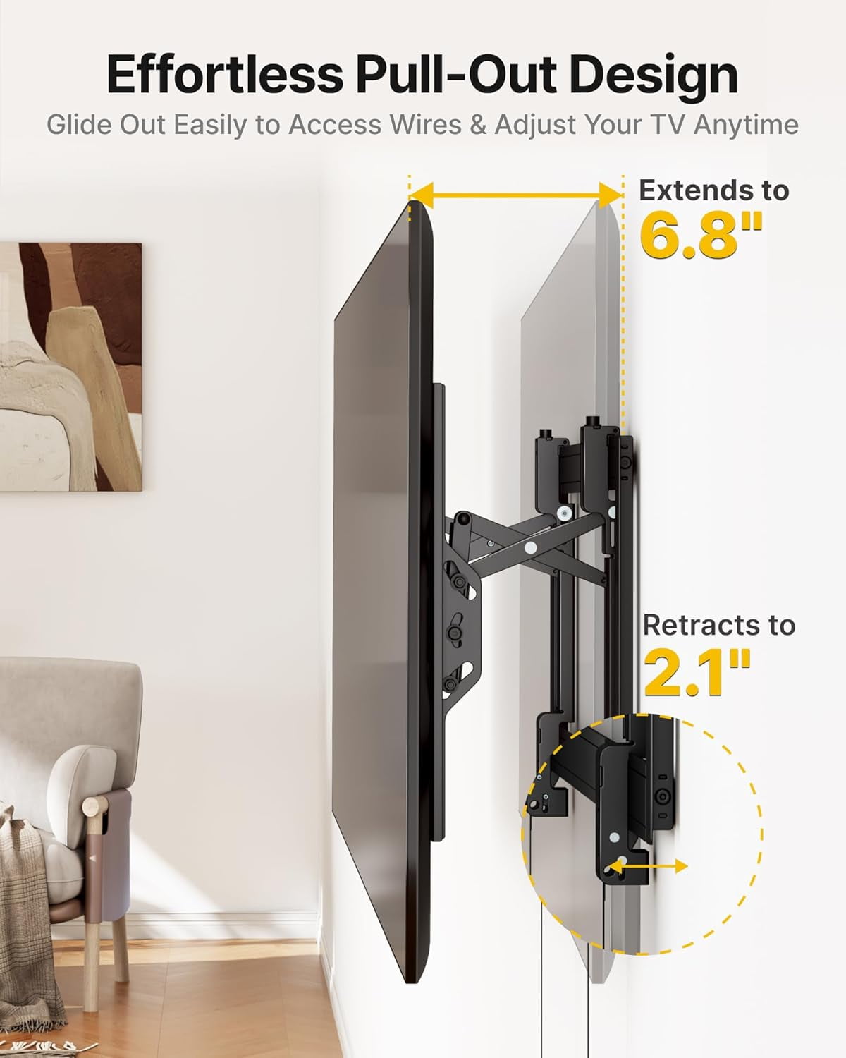 monTEK Heavy Duty Tilting TV Wall Mount for 37–90 Inch TVs up to 200 lbs, Low Profile TV Bracket with Tilt & Swivel, 6.8" Extension, Fits 16/18/24" Studs, Max VESA 600x400mm, Black