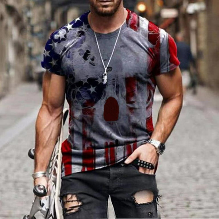 QIPOPIQ Clearance Men's Shirts 4th of July Tees American Flag