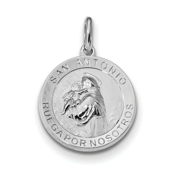 19mm Sterling Silver Rhodium-plated Spanish St. Anthony Medal Pendant - 3.7 Grams