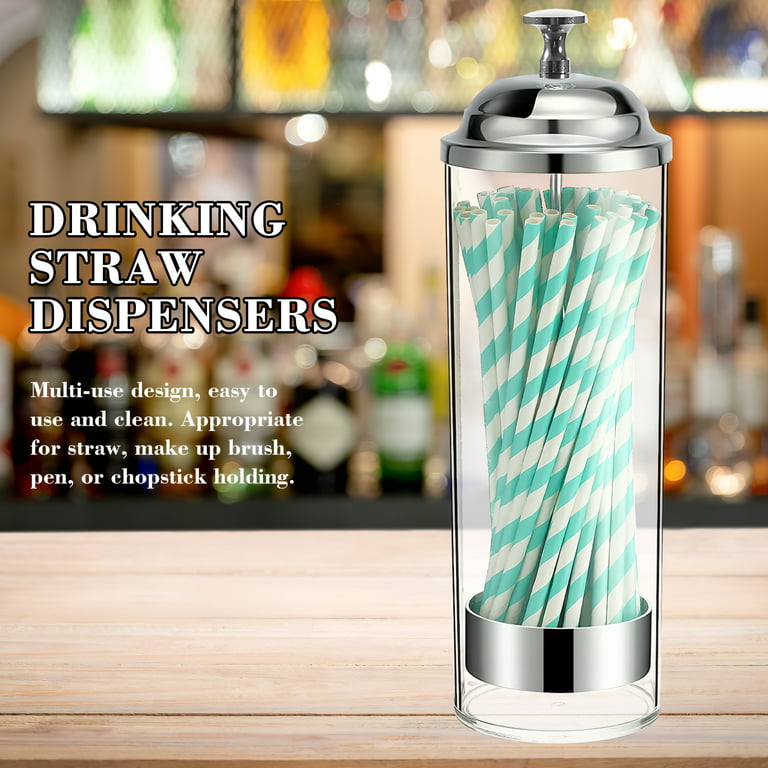 Straw Dispenser Organizer Holder Container Bar Transparent Clear Steel  Stainless Drinking Dispensers Bucket Spoons Lid 