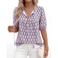 thumbnail image 6 of PRETTYGARDEN Womens Summer Boho Tops Vacation Outfits Casual Tie Front V Neck Peasant Blouses Puff Short Sleeve Shirts, 6 of 7