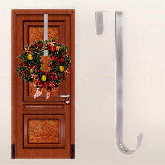 StarQualityBargain 12in Metal Wreath Hanger for Front Door, Non-Scratch Door Hook, Nickel