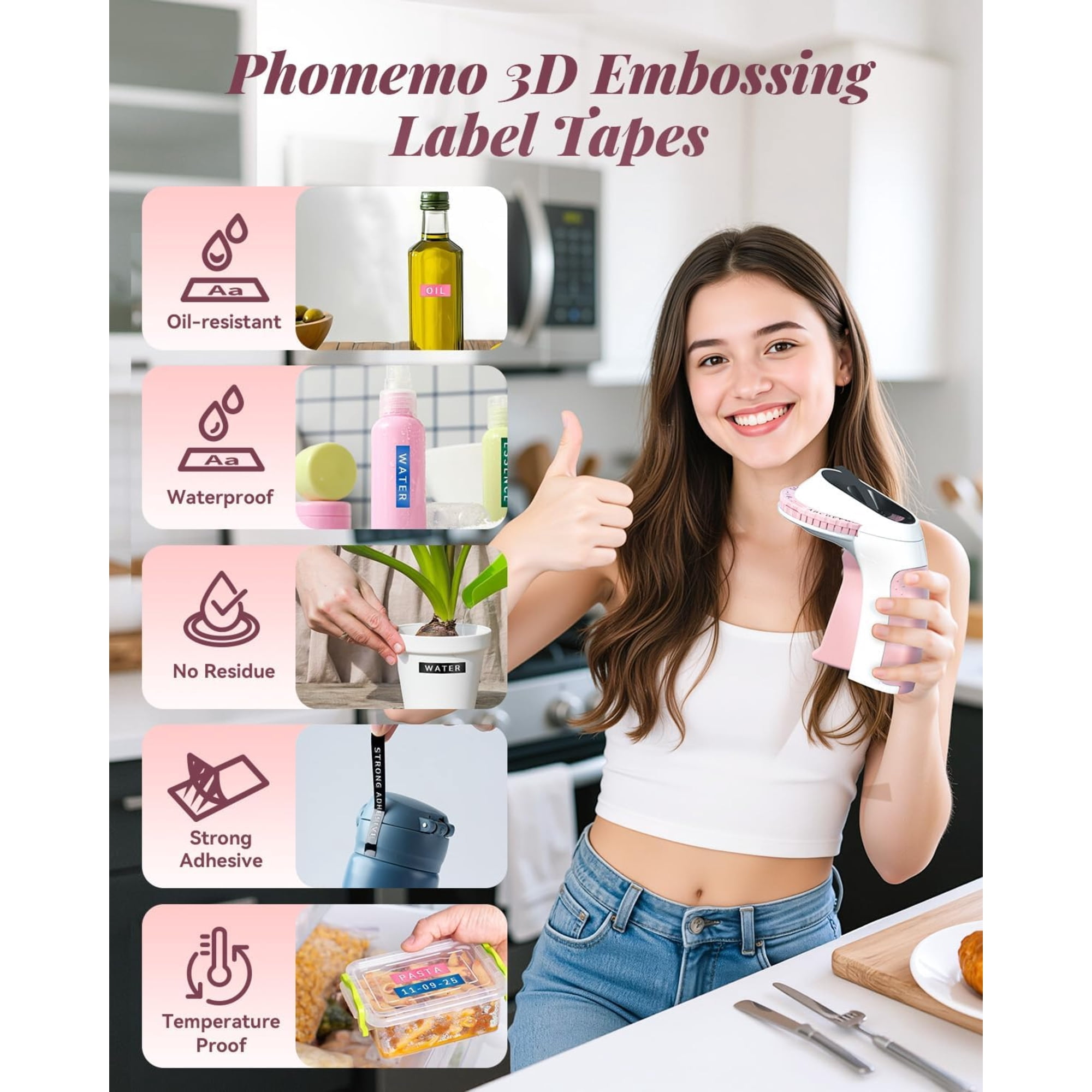 PHOMEMO E975-PK-US1-6SET Pink Embossing Label Maker