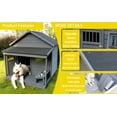 thumbnail image 2 of imerelez Large Dog House with Terrace 44.2"x44.6"x44.6" Solid Wood Weatherproof Outdoor Kennel for Dogs up to 80lbs, Gray, 2 of 9