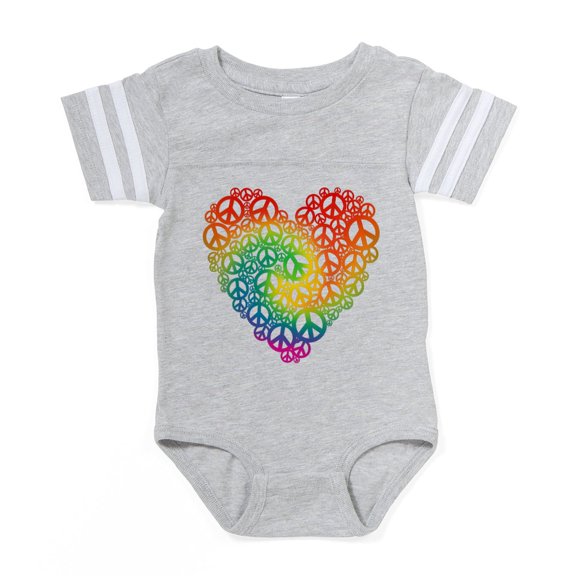 CafePress - Peace Heart Rainbow - Cute Infant Baby Football Bodysuit