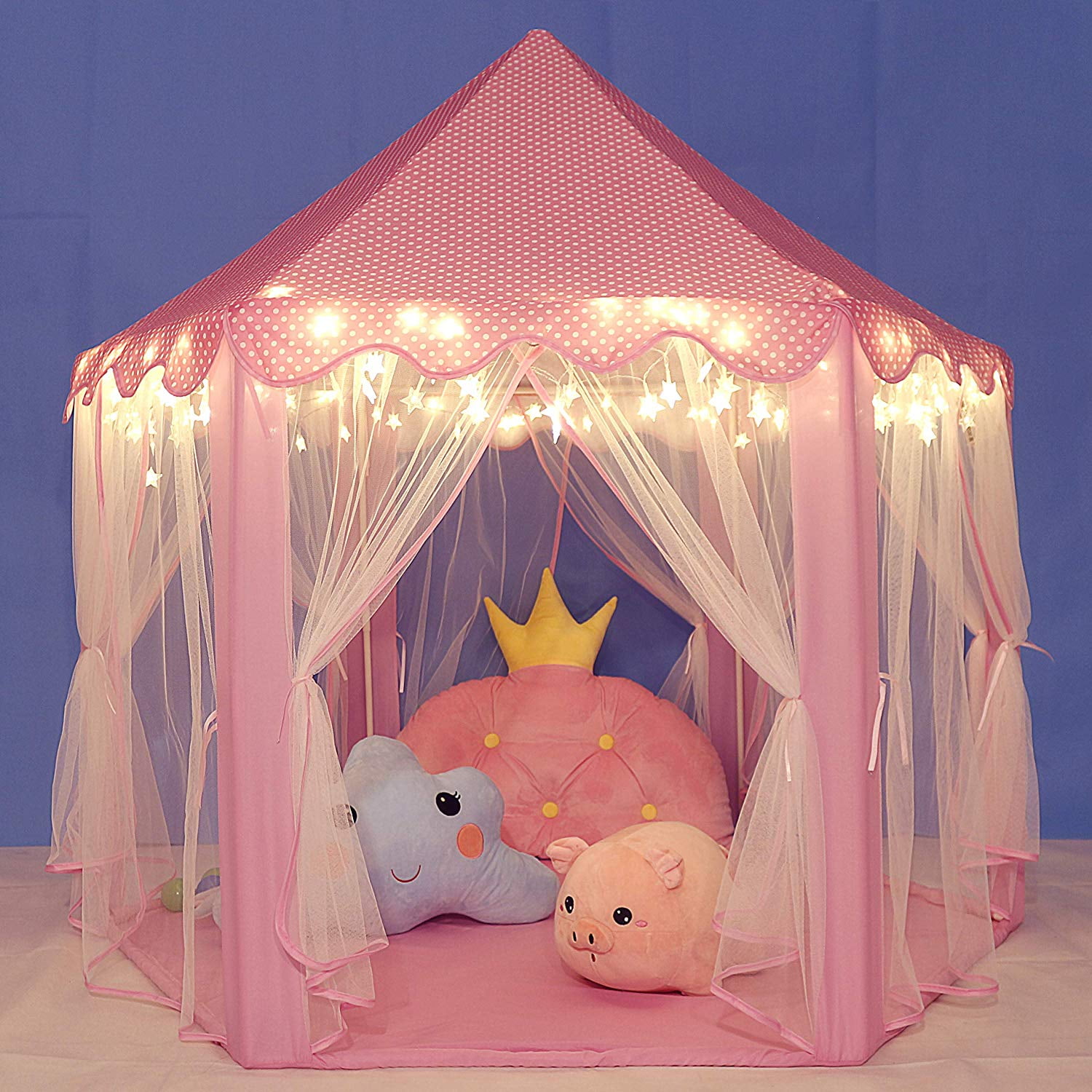 Princess Castle Play Tent Large Kids Play House with Star Lights Girls ...