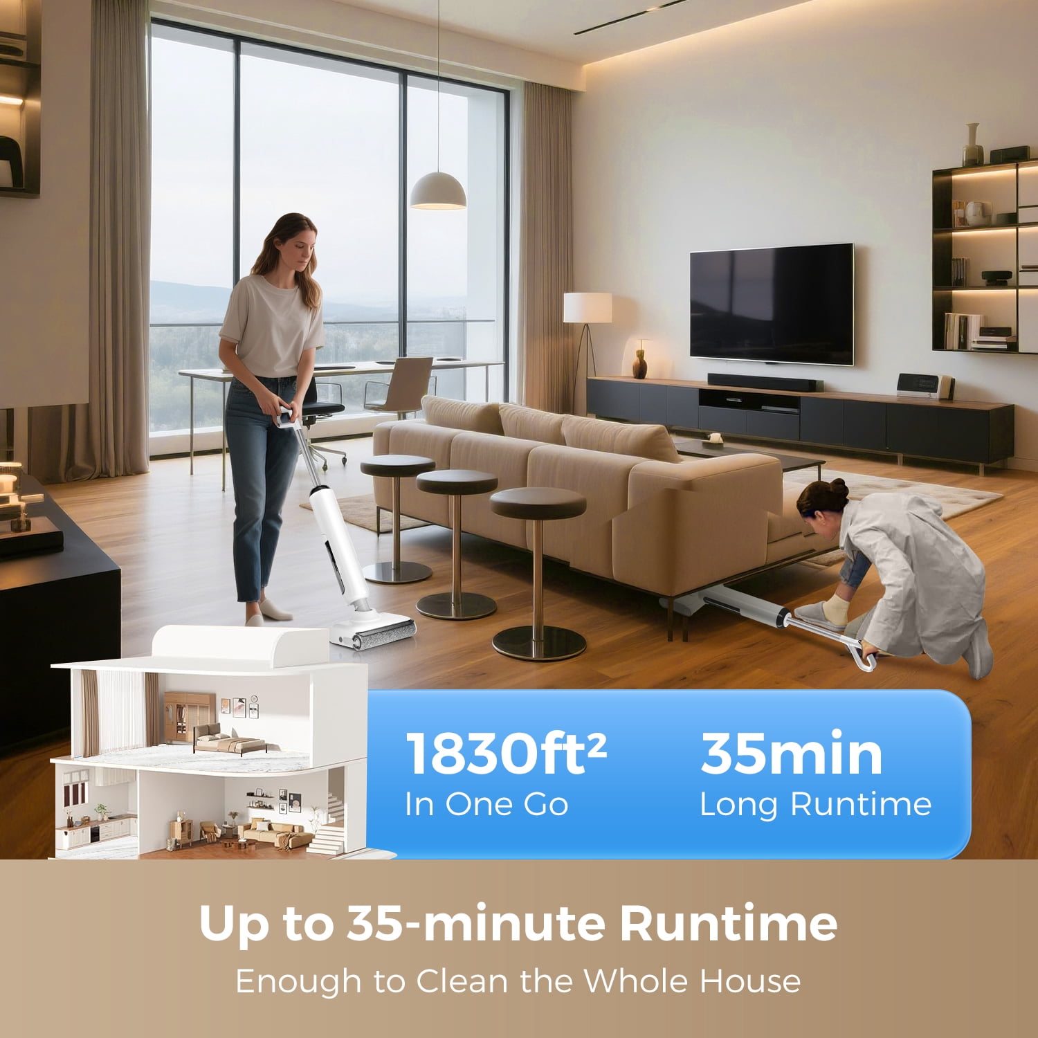 HABIUBIU Wet Dry Vacuum Cleaner for Carpet Hardwood, Edge Cleaning, Self-Cleaning Floor Washer with 45 Min Runtime