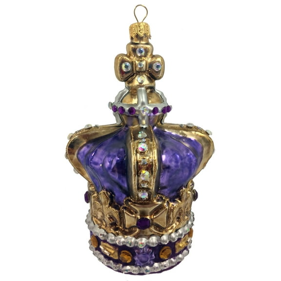 Purple and Gold Crown with Gems Polish Glass Christmas Ornament Made in Poland