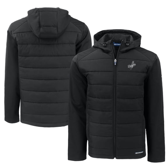 Men's Cutter & Buck Black Los Angeles Dodgers Big & Tall Evoke Hybrid Eco Softshell Recycled Full-Zip Hooded PrimaLoft