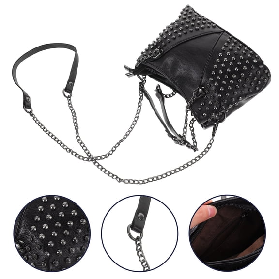 BESTONZON 1Pc Black PU Woman Shoulder Bag Rivet Chain Crossbody for Outdoor Activities