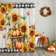 thumbnail image 2 of Shower Curtain 72"W x 72"L Pumpkin Thanksgiving Sunflower Pumpkins Wood Grain Fabric Shower Curtains Set with Hooks Water Repellent Bathroom Curtains Machine Washable Bathroom Accessories, 2 of 6