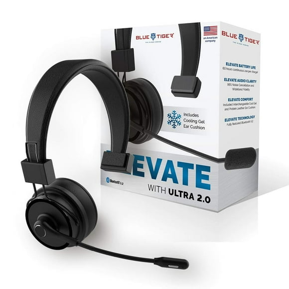 Auriculares Bluetooth inalámbricos Blue Tiger Elite Ultra 2.0, auriculares Trucker Professional de un solo oído, auriculares Bluetooth 5.2 con micrófono, 60 horas de conversación, 1200 horas en espera