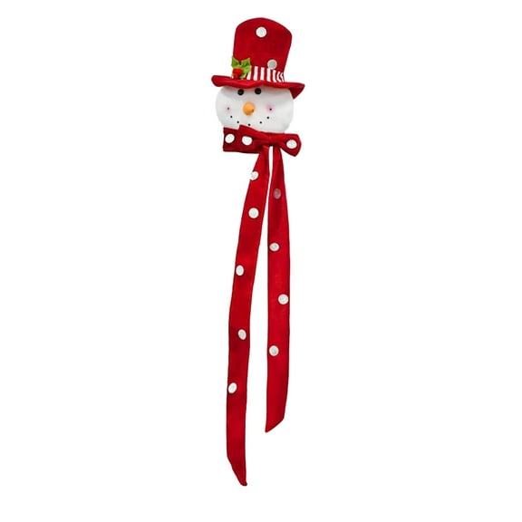 Beautynvta Snowman Christmas Tree Topper, Plush Snowman Head with Red Top Hat & Bow Scarf, Christmas Tree Ornament Holiday Winter Home Party Decorations