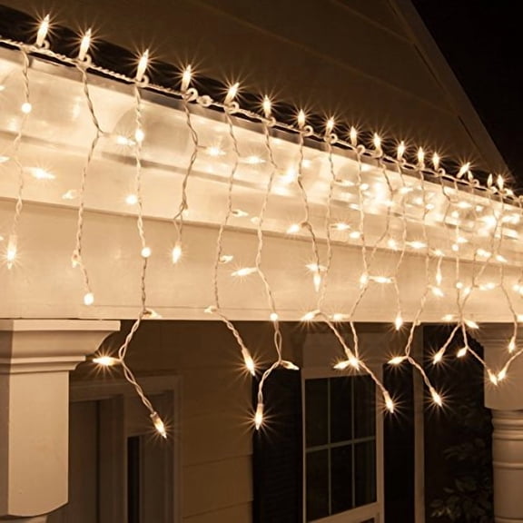 150 Clear Mini Icicle Light Set with White Wire, 14"